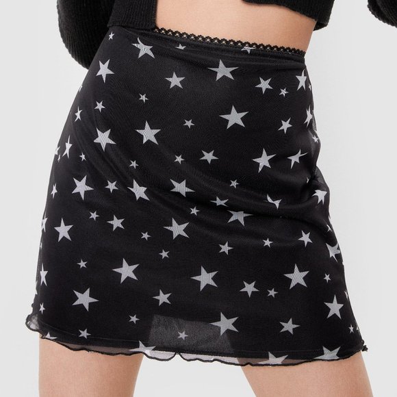 Nasty Gal Skirt Black White Star Print Mesh Mini Pull On NWT - Picture 13 of 15